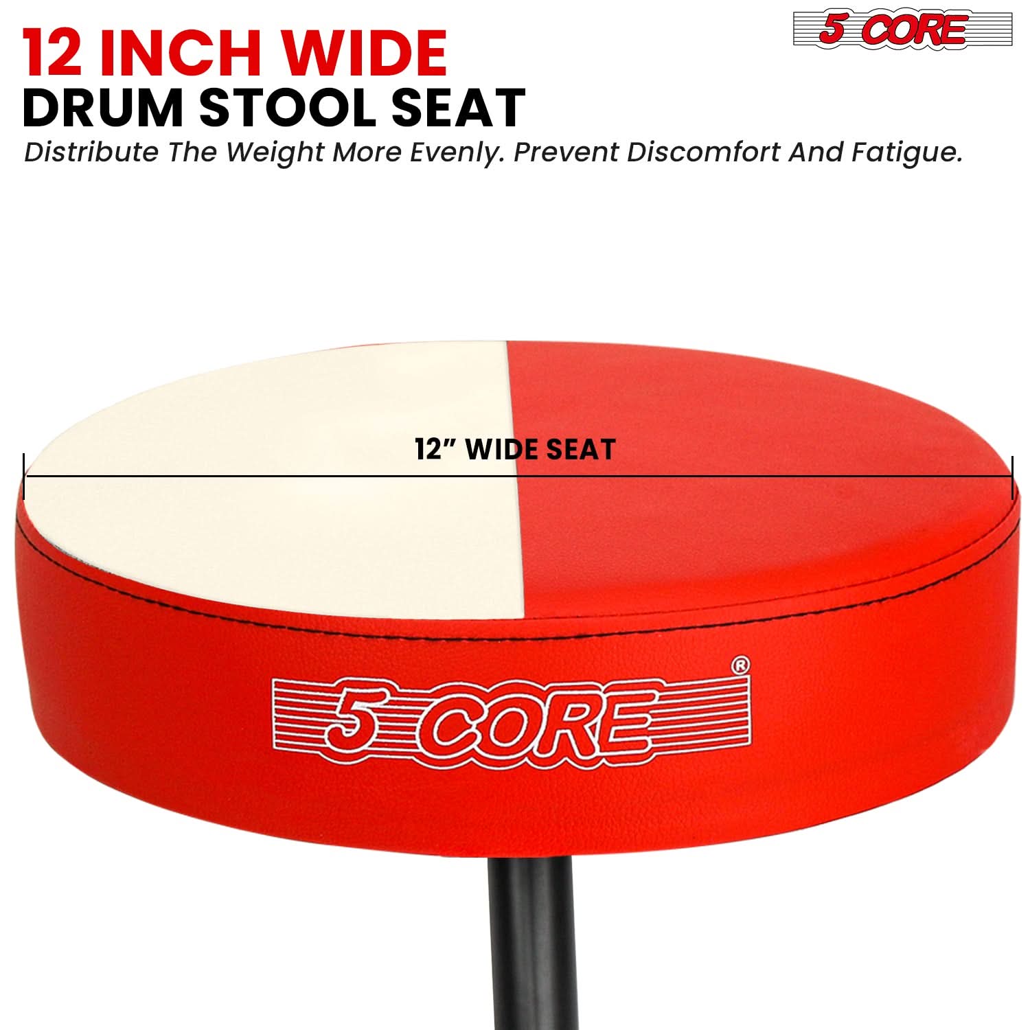 5 Core Drum Throne 3" Thick Padded Comfortable Guitar Stool Drummer Chair Adjustable Musician Seat