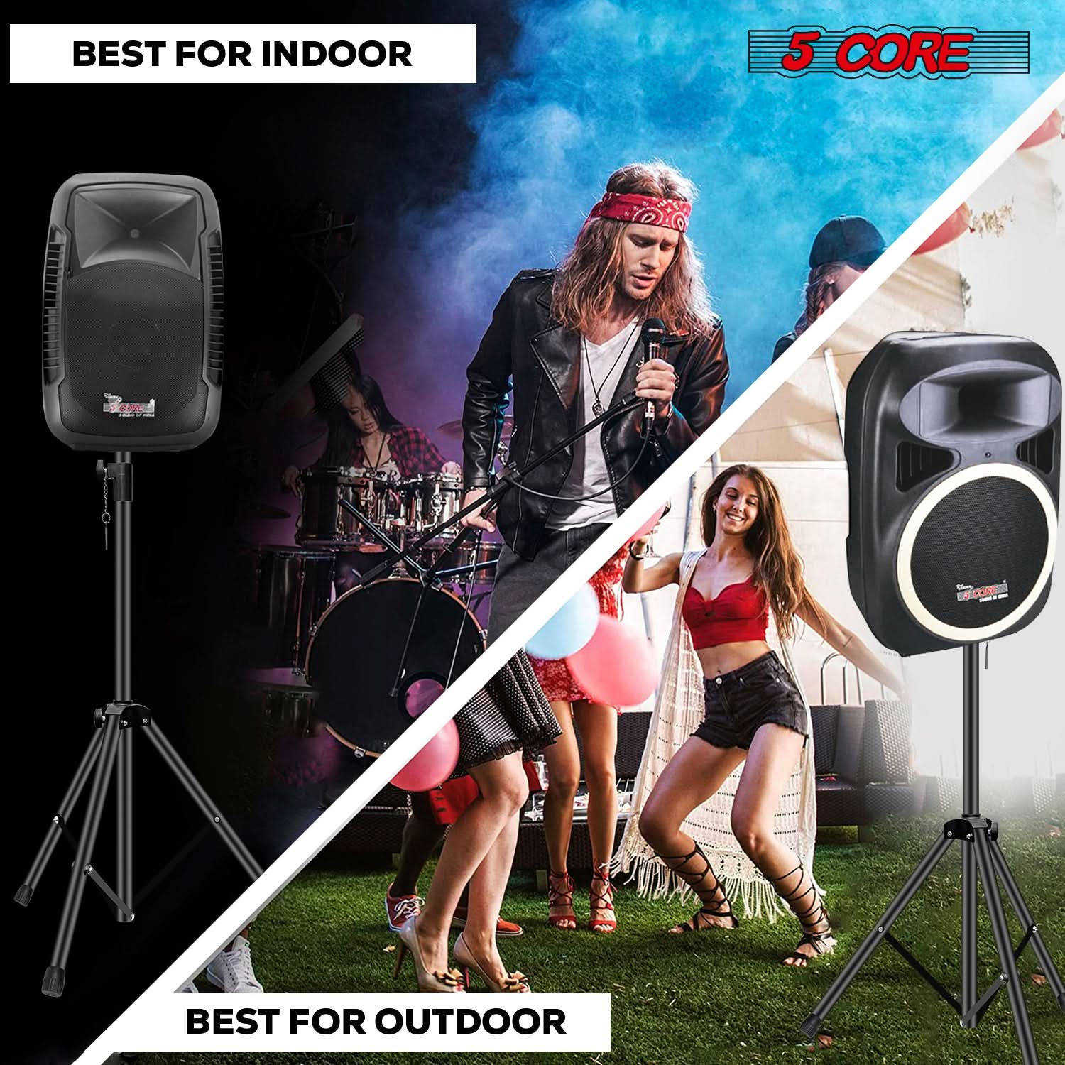5 Core Speaker Stand Height Adjustable PA DJ Tripod Studio Monitor Stands w 35mm Compatible Insert