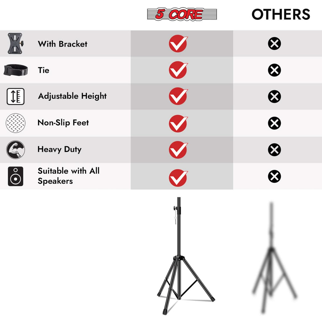 5 Core Speaker Stand Height Adjustable PA DJ Tripod Studio Monitor Stands w 35mm Compatible Insert