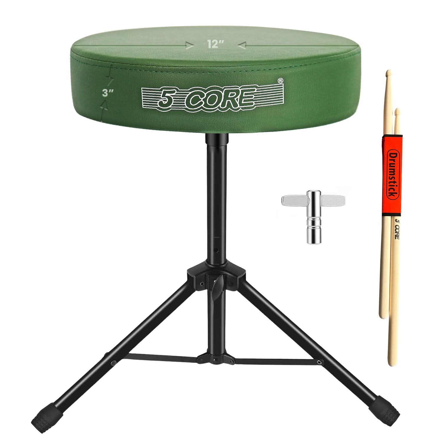 5 Core Drum Throne 3" Thick Padded Comfortable Guitar Stool Drummer Chair Adjustable Musician Seat