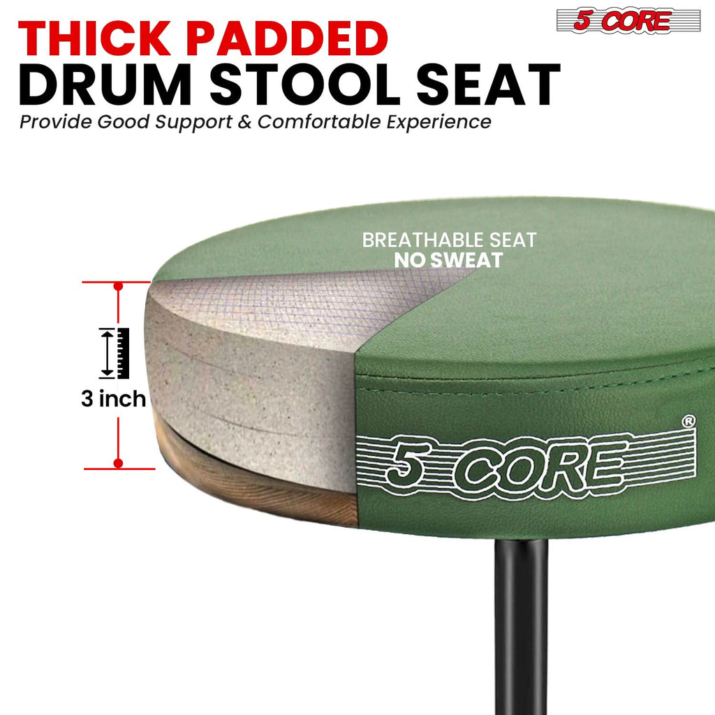 5 Core Drum Throne 3" Thick Padded Comfortable Guitar Stool Drummer Chair Adjustable Musician Seat